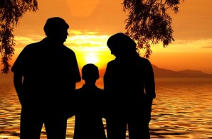 family with beach background
